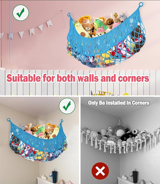 Stuffed Animal Hammock - Extra Large 56'' Long, Stuffed Animal Storage, stuffed animal Holder net, Toy Hammock Large, Toy Storage Hanging Organizer - Peacock blue