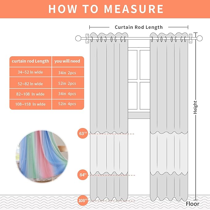 XiDi Pink Green Blue 90 Inches Curtains for Girls Bedroom 2 Panels Set, Blackout Rainbow Curtains for Kids Room Decor, Unicorn Wall Decals Drapes for Little Girl Nursery Room 34 Inches Wide