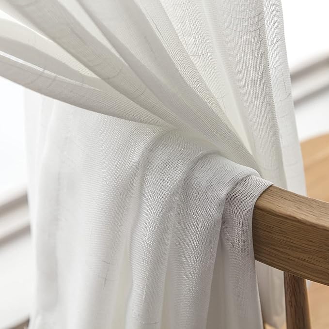 Off White Sheer Curtains 120 Inches Extra Long, Thin Textured Linen Look Drapes for Living Room, Rustic Ivory See Through Sheers 1 Panel, DIY Pinch Pleat Sliding Glass Door Curtain