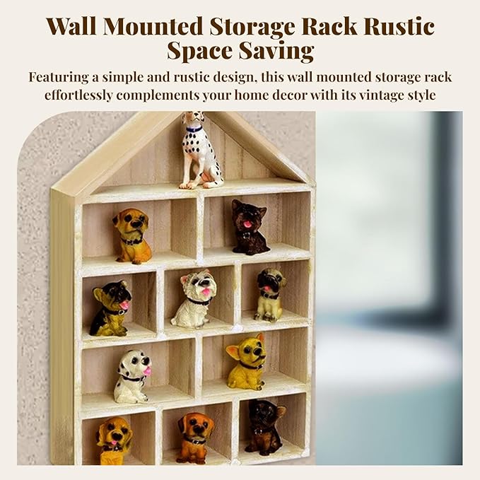 Wooden Outline Box Display Shelf, Wall-Mounted Organizer for Home Decor, House-Shaped Storage Shelving, Multi-Compartment Wood Shelf for Living Room, Bedroom, Office