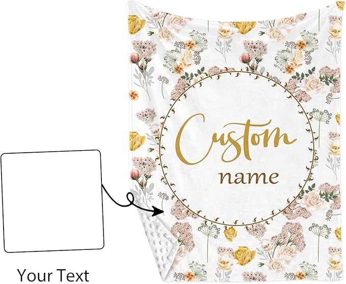 Personalized Crib Bedding Set for Boys Girls, Custom Baby Crib Sets with Name, Pink Flowers Design Nursery Bedding 2 Piece - Soft Blanket with Double Layer Dotted Backing, Crib Fitted Sheet