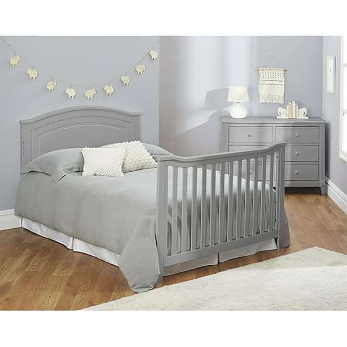 SORELLE FURNITURE Berkley Round Top Crib, Classic 4-in-1 Convertible Crib, Made of Wood, Non-Toxic Finish, Wooden Baby Bed, Toddler Bed, Child’s Daybed and Full-Size Bed, Nursery Furniture-Gray