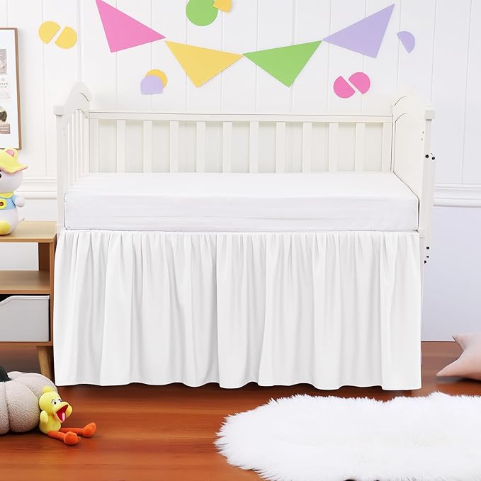 Crib Bed Skirt Dust Ruffle 100% Cotton - Natural, Soft, Breathable for Baby's Delicate Skin, Nursery Toddler Crib Bed Skirt for Baby Boys Girls, Fits Standard Cribs 28" x 52" with 14" Drop
