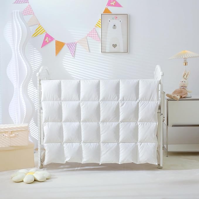 Baby Crib Comforter/Duvet/Blanket All Season 100% Natural White Goose Down Filled,Noiseless 500 Thread Count 100% Cotton Fabric 750+Fill Power (White, 41x48in)