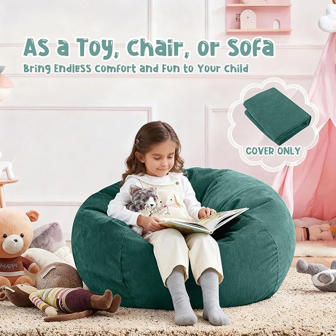 Nobildonna Bean Bag Chair Cover (No Filler) for Kids and Adults,Beanbag Stuffed Animal Storage Without Filling Plush Toys Holder and Organizer Soft Premium Corduroy 200L