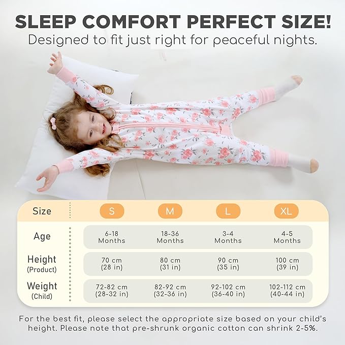 Mama Cheetah Toddler Sleep Sack with Feet, Long Sleeve 0.5 TOG Organic Cotton Baby Sleeping Bag with Legs, Wearable Blanket for Walkers w/ 2-Way Zipper, Toddler Blanket for Girls & Boys 4-5T