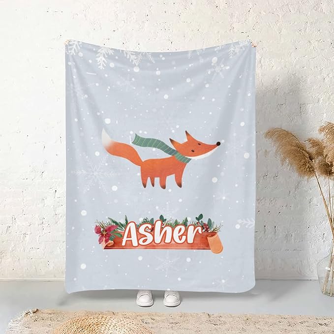 Fox Winter Personalized Receiving Sherpa Fleece Baby Blankets for Girls Boys Kids, Swaddle Blankets Gift for Newborn Crib Infants 30x40 Inches
