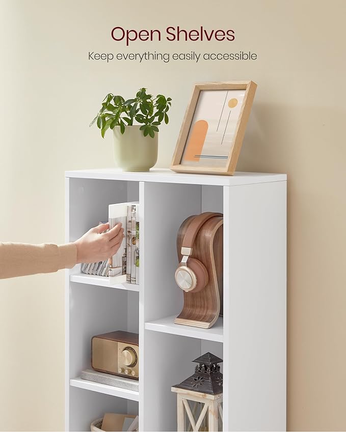 VASAGLE Set of 2 Bookcases, Bookshelves, 7 Compartments, Freestanding Shelves and Cube Organizers, Display Shelves for Small Spaces, for Living Room, Bedroom, and Home Office, Cloud White ULBC27WT-2