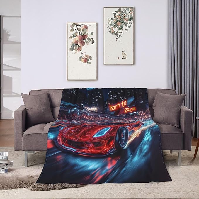 Car Blanket Cars Decor Throw Blanket Super Soft Flannel Lightweight Fluffy Plush Cozy Fuzzy Fleece Racing Lover Gifts Blanket for Kids Boys Adults Man for Bed Sofa 60"X80"