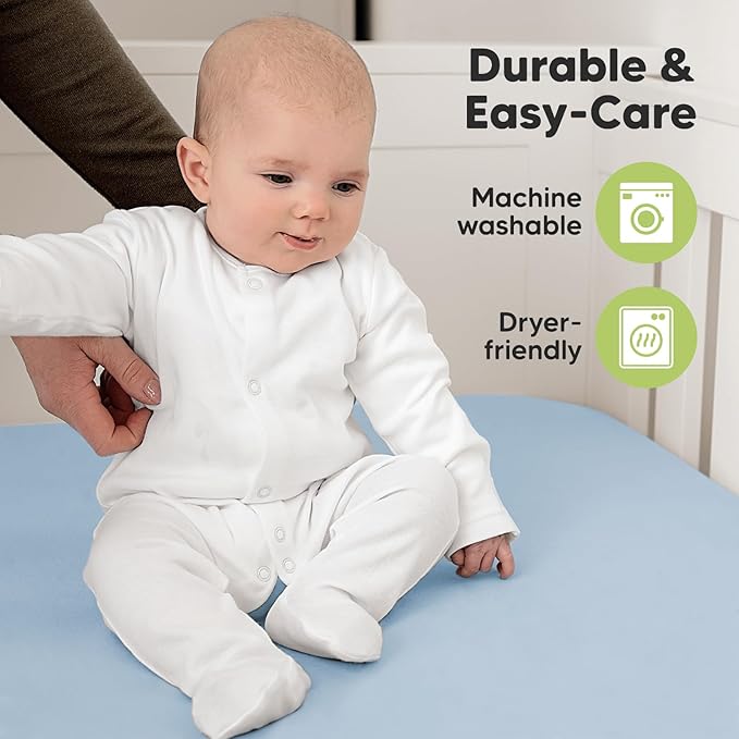 KeaBabies 2-Pack Organic Crib Sheets for Boys, Girls - 52x28 Fitted Crib Mattress Sheet Neutral, Breathable Jersey Cotton Cover for Baby Bed, Toddler Mattress, Soft & Cute Prints (Cornflower)