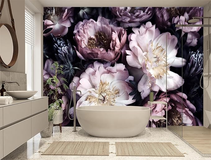 XMPMBM-Purple Peony Floral Fabric Wallpaper Living Room Bedroom Bathroom Wall Mural-W 154" X H 105"（112 Square Foot）