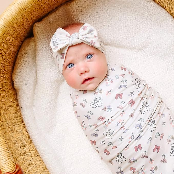 Copper Pearl Large Premium Knit Baby Swaddle Receiving Blanket Minnie Mouse's Bowquet