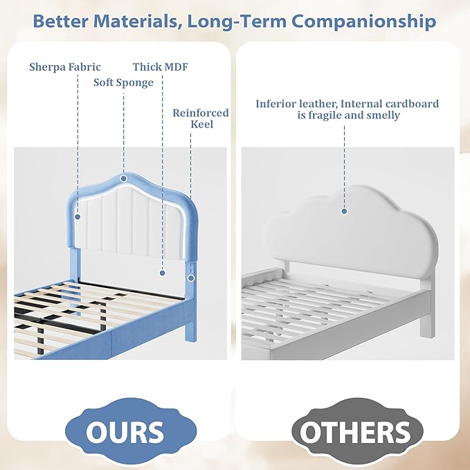 GarveeHome Twin-XL Upholstered Bed Frame with Storage Drawer and Smart Led Headboard, Twin-XL Size Platform Bed Frames for Kids, Wooden Slats Support, No Box Spring Needed, Easy Assembly, Blue