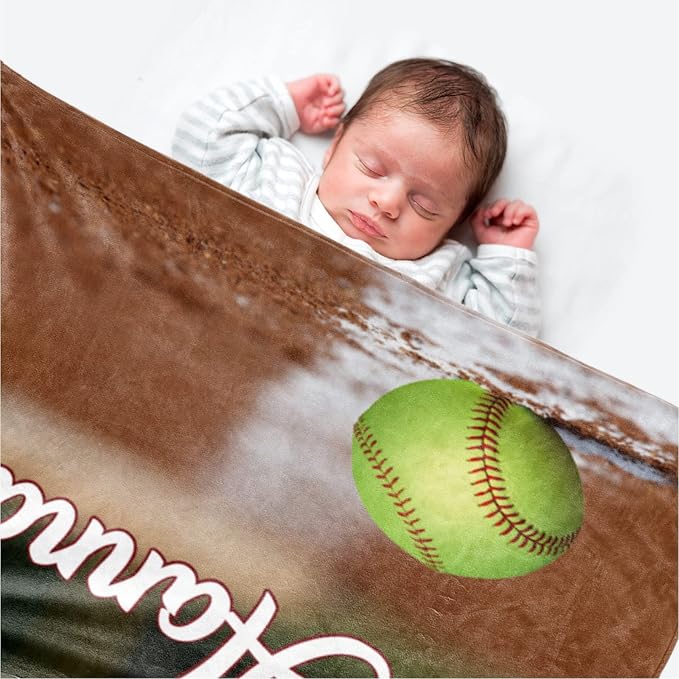 Custom Infant Softball Blanket: Personalized Name and Number Blankets for Baby Kids Boys Girls Teen Mother's Day Father's Day Birthday Easter Gifts(50"x60")