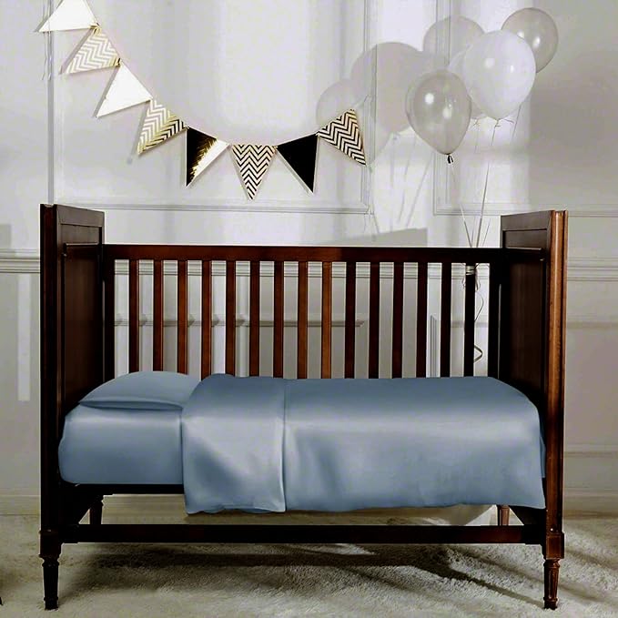 Organic Silk Baby Pillowcase with Zipper, Small 10"x13" Pillow Cover for Boys & Girls, Ideal for Bed & Travel, Soft for Kids Hair & Skin, Hypoallergenic Pillowcases for Toddlers (Blue Grey+ Pillow)