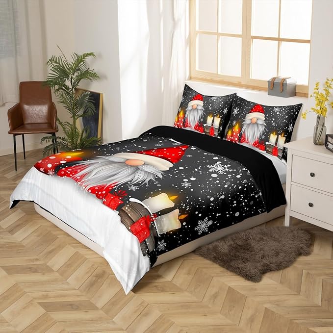 Feelyou Kids Grey Christmas Bedding Set Twin Size Xmas Dwarf Duvet Cover for Boys Girls Teens Bedroom Decor Snowflake Comforter Cover Breathable Soft Microfiber Women Men Holiday with 1 Pillow Case