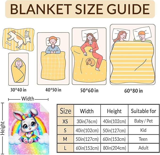 Girls Blanket Throw for Toddler Kids, 30x40 Inches Lightweight Soft Cute Rainbow Animal Throw Blankets for Sofa Couch Bed Daughter Birthday Gift