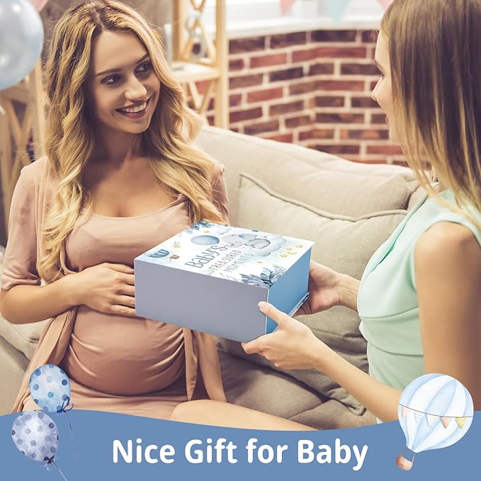 Baby Keepsake Box Newborn Memory Organizer with 9 Labeled Compartments First Keepsake Book Gift Box for Pregnancy Mother"s Day Baby Shower New Maternity(Blue,Blue Elephant)
