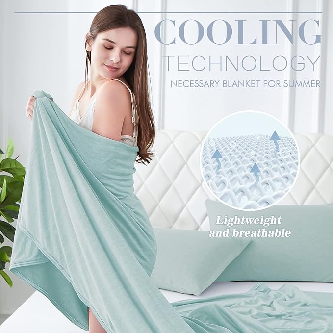 LUXEAR Cooling Blanket Keep Cool in Hot Summer, 51 X 67in Twin or Baby Size Blanket for Adults, Children,Japanese Q-Max >0.5 Technology Arc-Chill Cooling Fiber, Breathable Comfortable All-Season-Green