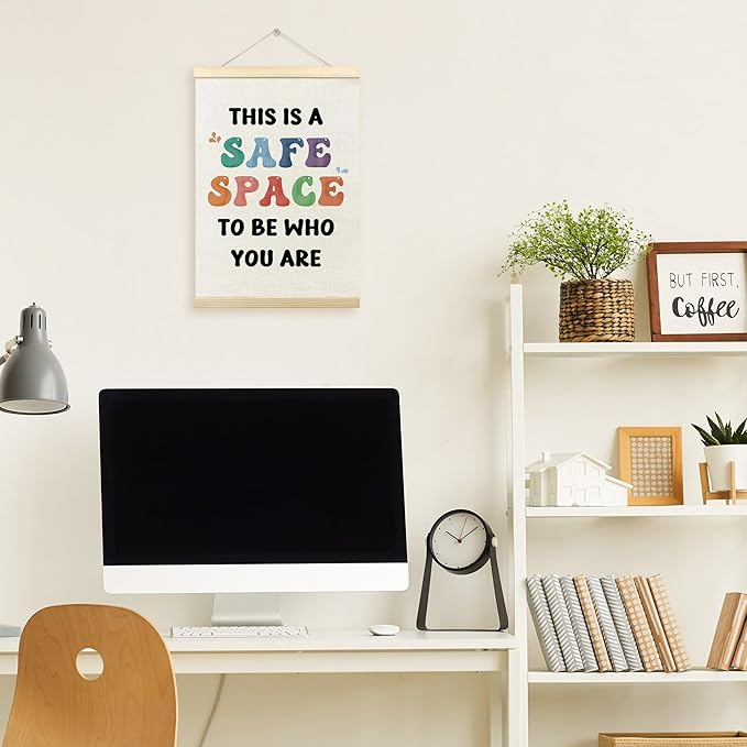 TLESKE Safe Space Poster Hanger Frame for Classroom Therapy Counseling Office, Therapist Hanging Wall Art Decor Framed, Kids Room Bedroom Wall Prints Picture Artwork Banner, 12x16