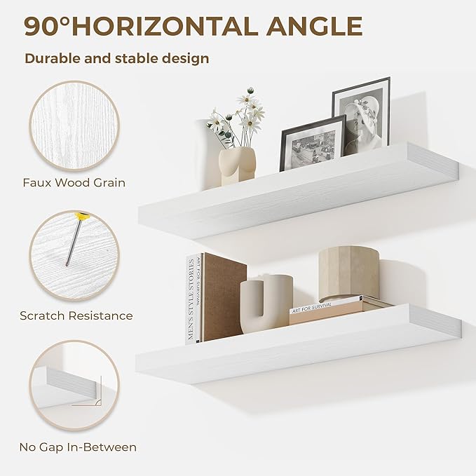 Dreamland 48 Inches Floating Shelves for Wall, 9.3" Deep Long Floating Shelves Set of 1, Large Display & Storage Shelf, Wall Shelf for Bathroom Bedroom Living Room Kitchen Office, White