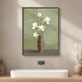 Framed Bathroom Floral Picture Wall Decor, Rustic Botanical Canvas Painting Print for Farmhouse Bathroom, Neutral Elegant Magnolia Green and White Flower Artwork for Bedroom Kitchen Home Decor, 12x16