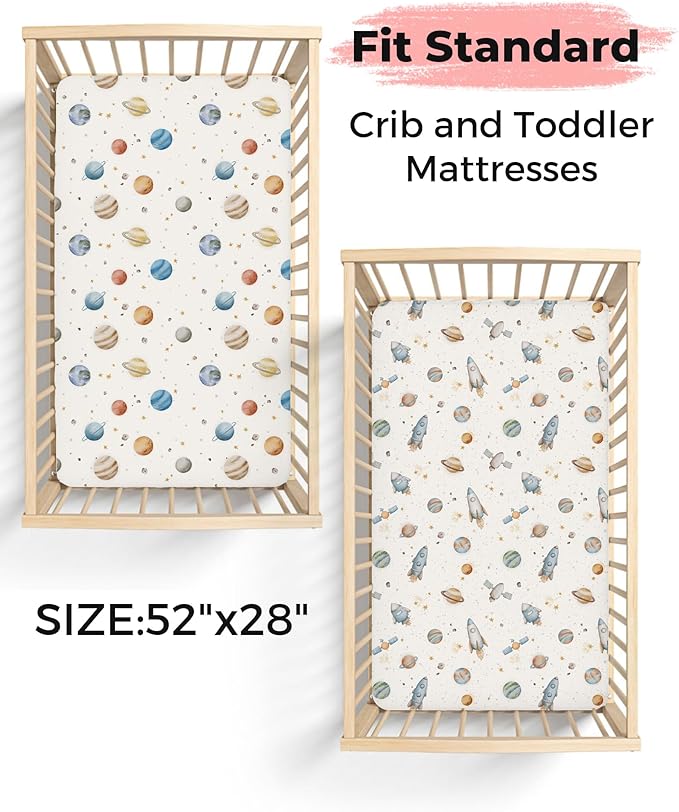 Crib Sheets for Boys and Girls, 2 Pack Fitted Baby Sheets for Standard Toddler Mattress 28" x 52", Soft Breathable Jersey Knit Baby Bedding (Bunny Garden)