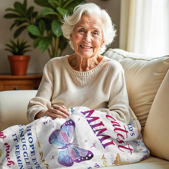 Mimi Gifts for Grandma Blanket, Birthday Gifts for Grandma, Soft Blanket for Grandmother from Grandkids, Grandmother Gift for Christmas Thanksgiving, Mimi Throw Blanket 60“x 50”