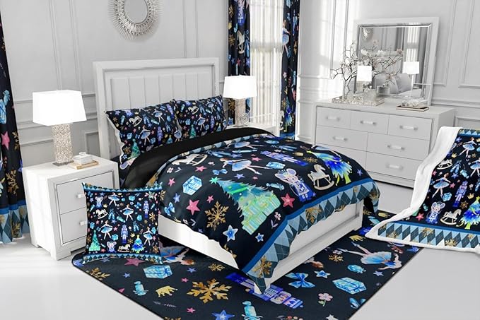 Feelyou Merry Christmas Kids Comforter Set Toddler Size Ballet Nutcracker Bedding Set Snowflake Duvet Quilt for Kids Boys Girls Bedroom Decor Microfiber Ultra Soft Breathable