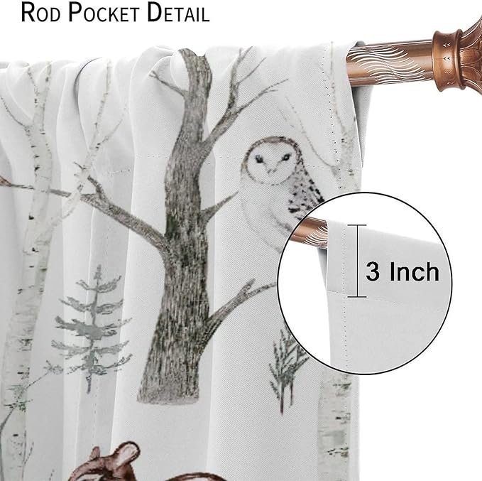 Watercolor Woodland Animal Curtains, Wildlife Bear Farmhouse Lodge Cabin Squirrel Owl Hedgehog Fox Blackout Rod Pocket Windows Door Curtain for Bedroom Living Room Home Decor 63x72in