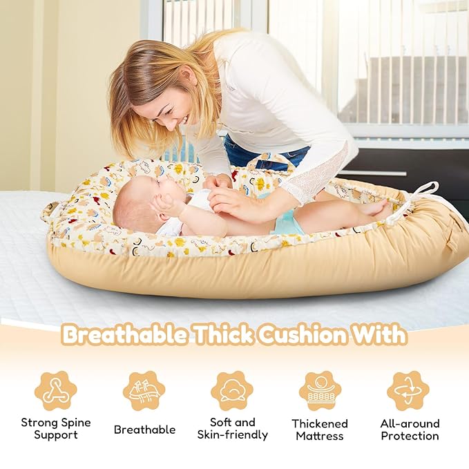 Baby Lounger - Newborn Lounger Cover Months 0-12 Months, Baby Lounger Cover Breathable & Soft Baby Nest Cover Co Sleeping Babies Essentials Gifts, Portable Infant Lounger Baby Floor Seat Rainbow