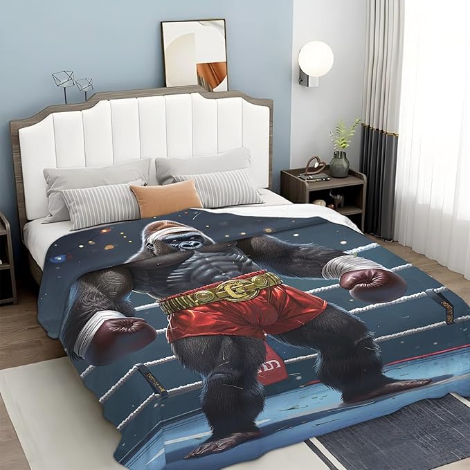 Tijuboni Gorilla Boxing Throw Blanket Funny Boxing Gifts for Men Women Boys Girls Kids Adults Soft Flannel Fleece Blanket for Couch Sofa Bed Home Decor 40"x50"