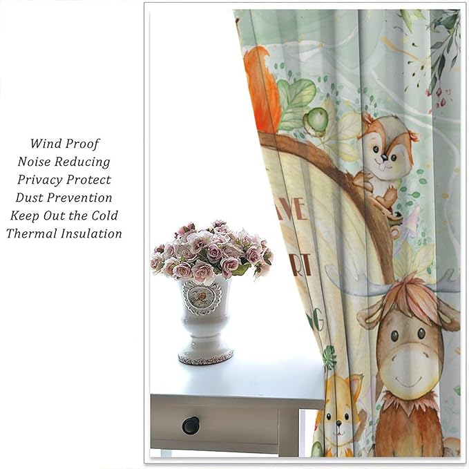 Kids Safari Animal Curtains Cute Watercolor Wildlife Jungle Window Treatments for Boys Girls Bedroom Inspirational Motivational Quotes Nursery Children Drapes for Living Room W63xL72