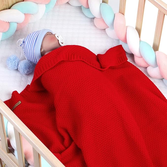 mimixiong Baby Blanket Knit Toddler Blankets for Boys and Girls Red 40 x30 Inch