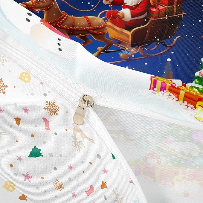 Manfei Christmas Duvet Cover Set Full Size, Snowman Xmas Tree Santa Claus Bedding Set 3pcs, Reversible Winter Snow Cabin Holiday New Year Quilt Cover with Zipper Closure, 2 Pillowcases, No Comforter