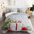 kxry Christmas Comforter Set Snow Scene Evergreen Bough Bedding Queen Size for Girls Boys Kids Gift Box Red Balls Quilt Duvet 1 Comforter + 2 Pillow Cases