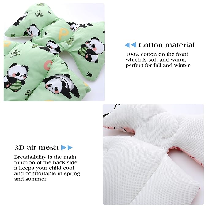 Baby Seat Pad Liner for Stroller–Soft and Breathable，3D Air Mesh Cotton Universal Baby Stroller Cushion(Green Panda)