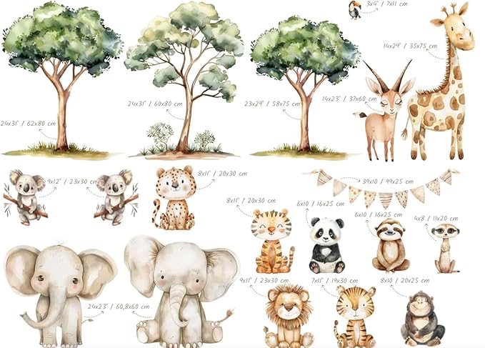 Personalized Safari Name Wall Decal for Kids Room – Custom Woodland Animal Nursery Wall Stickers – Jungle Themed Vinyl Wall Art – Giraffe Elephant Lion Baby Room Decor – Boys Girls Bedroom Mural