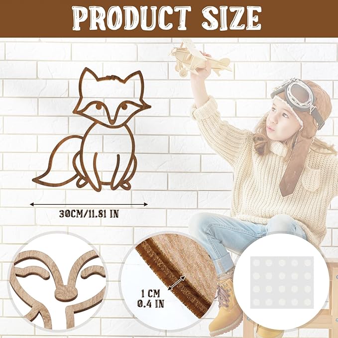Yulejo Nursery Wall Decor 3 Pieces Jungle Theme Nursery Decor Wooden Animal Wall Decor Woodland Safari Wall Decor with Glue Points for Bedroom Decor (Deer, Bear, Fox)