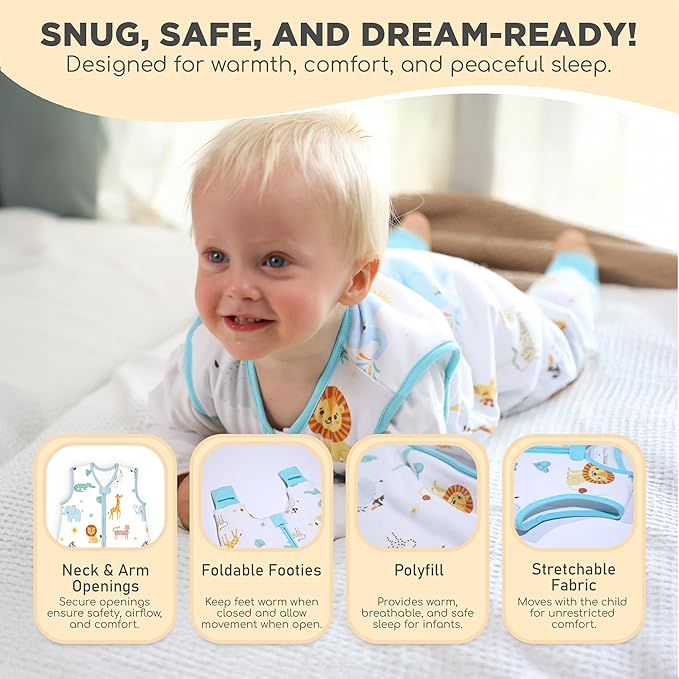 Mama Cheetah Toddler Sleep Sack with Feet 3T - 4T, 2.5 TOG Organic Cotton Baby Sleeping Bag with Legs, Baby Wearable Blankets for Walkers w/ 2-Way Zipper, Baby Sleep Sack for Girls & Boys, Large