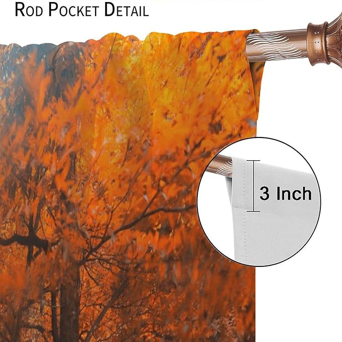 Forest Waterfall Blackout Curtains, Fall Leaves Trees Jungle Autumn Stream Country Nature Landscape Scenery Window Drapes, for Bedroom Living Room 42" W X 63" L