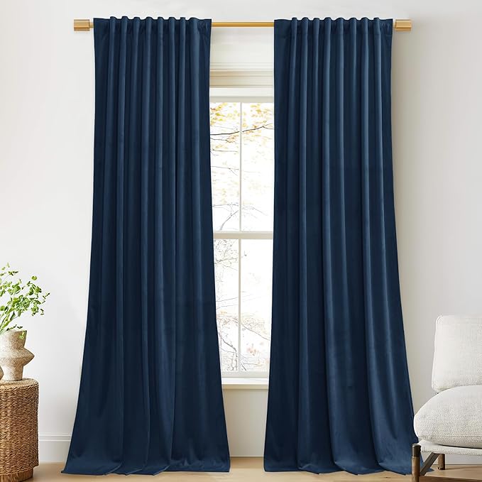 StangH Navy Blue Velvet Curtains - Luxury Home Decoration Back Tab Heat Blocking Privacy Room Dividers for Doorway/Sliding Glass Door, W52 x L90, 2 Panels