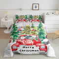 Christmas Tree Bedding Set Full Size,Red Truck Gnome Comforter Set for Kids Boys Girls Room Decor,Merry Christmas Polka Dot Cartoon Duvet Insert 3Pcs,Xmas Rustic Cabin Quilt Set,2 Pillowcases