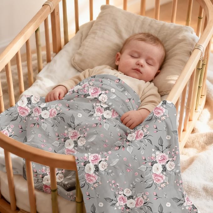 Baby Muslin Swaddle Blankets,2 Pack Receiving Blanket Baby Girl & boy,Large47 x 43 inches,Soft & Skin Friendly Swaddle Blanket Wrap(Florals)