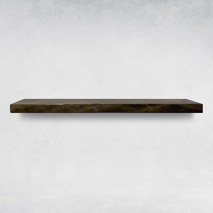 URBANDI, Rustic Floating Shelves, Set of 2, Hidden Bracket, Solid Wood, Heavy Duty, Wall Mounted Shelves, (Dark Brown, 36Wx6D)