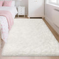 Soft Fluffy White Rug for Bedroom Living Room, 4x6 Furry Cream Area Rug Soft Fuzzy Shag Carpet for Boys Girls Room Dorm Dresser Bedside, Plush Thick Throw Kids Shaggy Rug Non-Slip for Nursery