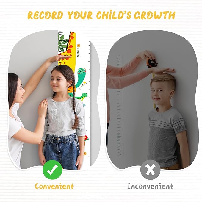 Personalized Name Height Chart for Kids, Kids Growth Chart for Wall, 59" X 7.9" Canvas Removable Height Chart Measuring Ruler for Kids & Baby(Paint Forest Animals）