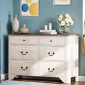 WAMPAT Baby Dresser with 6 Drawers for Bedroom, 47.2“ Wide Farmhouse Dresser with Large Drawers for Bedroom, Living Room, Hallway, White