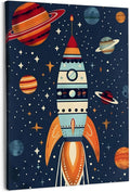 URLLUAE Rocket Ship Space Wall Art Posters for Kids Room, Colorful Outer Space Planet Canvas Poster Prints for Boys Bedroom Classroom Nursery Playroom Wall Decor, 11x14 Inch