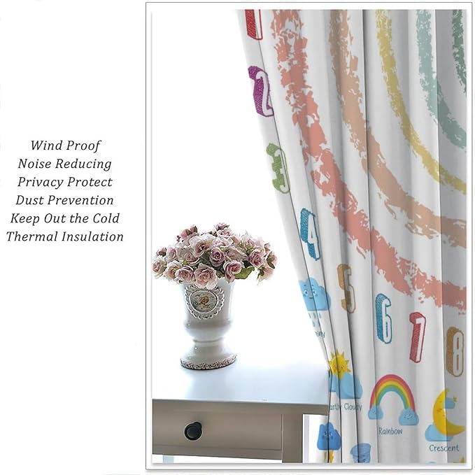 Kids Alphabet Curtain, Funny Cartoon Animal Rainbow Learning, Educational Boys Girls Children Printed Rod Pocket Blackout Window Treatments for Bedroom Living Room Nursery 42" W X 54" L